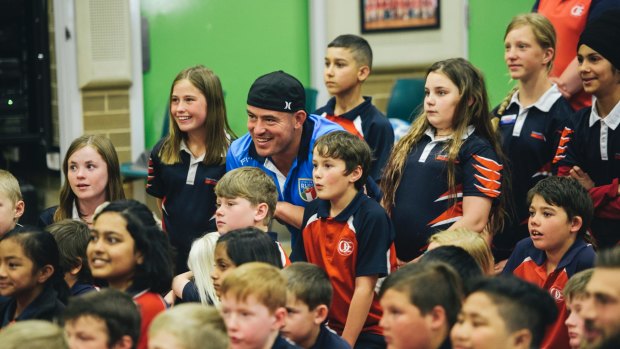 Terry Campese went back to school at Queanbeyan East on Wednesday.
