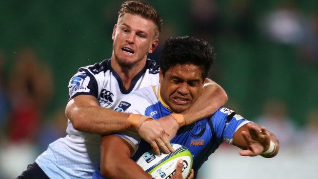 See, wingers can defend: Rob Horne tackles Ben Tapuai.