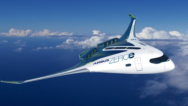 A “blended-wing body” design (up to 200 passengers) concept in which the wings merge with the main body of the aircraft.