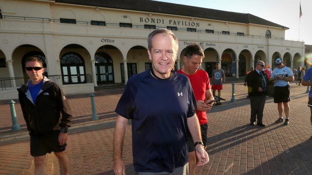 Opposition Leader Bill Shorten and Labor immigration spokesman Richard Marles outside the Bondi Pavillion.