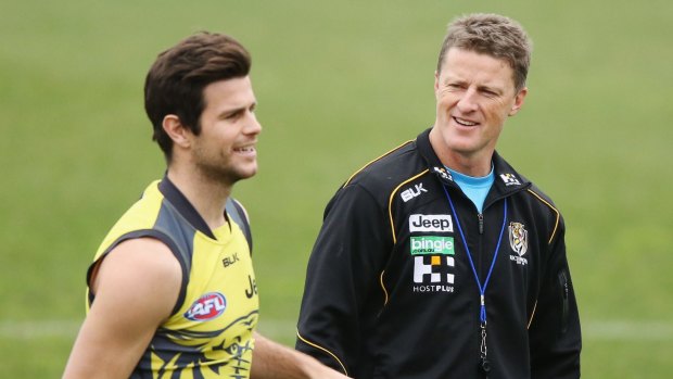 Leader again: Trent Cotchin, with coach Damien Hardwick.