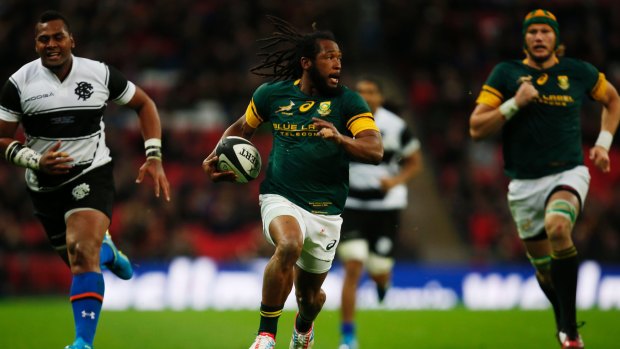 Beware the Boks: Sergeal Petersen breaks away against the Barbarians last weekend and will be a threat against England.