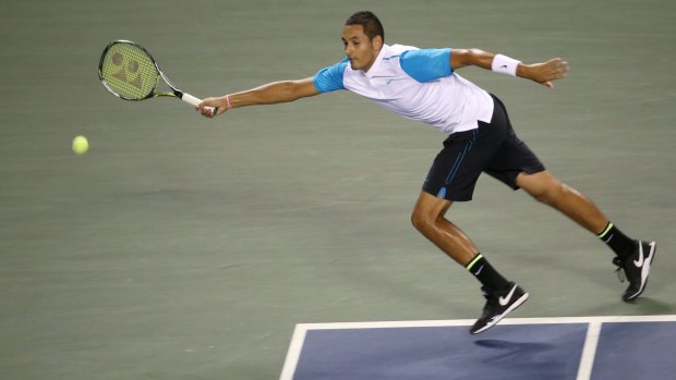 Full-stretch: Nick Kyrgios will play Japan's Kei Nishikori in the second round at the Shanghai Masters.