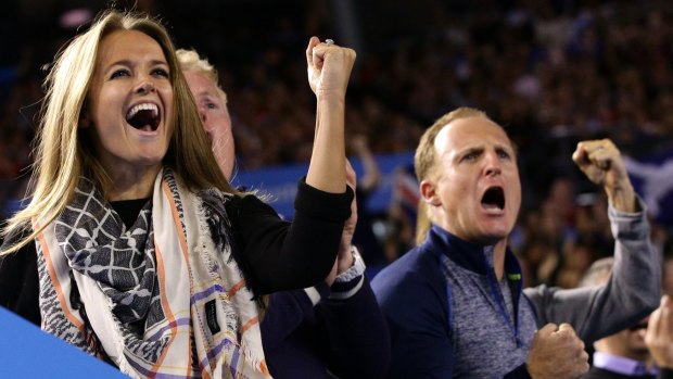 Support: Andy Murray's wife Kim  and team members cheer during the Australian Open men's singles final against Novak Djokovic last year.