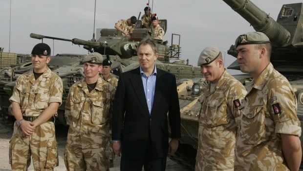 Tony Blair visits troops in Iraq on December 22, 2005.