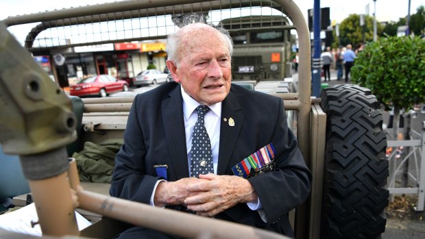 Determined: Fred Cullen, 95, led the Ivanhoe RSL's Anzac parade on Sunday, two days after a fire gutted the club house.