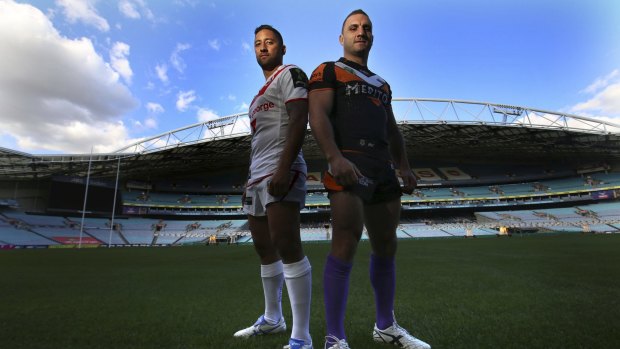 Joining forces: But former Wests Tigers teammates Benji Marshall and Robbie Farah go head-to-head on Saturday.