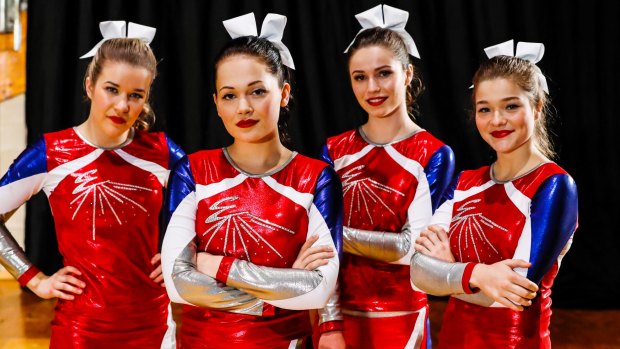 Emily Morris (left) and Kelli Berglund (second left) in <i>Going for Gold</i>.