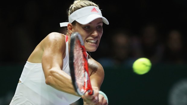 Angelique Kerber on her way to beating Simona Halep in Singapore.