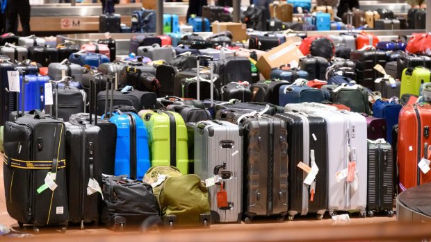 Hundreds of delayed bags at Hamburg Airport last month. A global shortage of baggage handlers has resulted in a surge in the number of bags being delayed or lost. 
