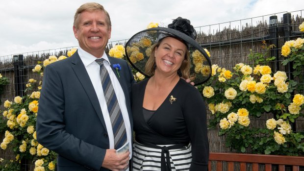 Peter and Carolyn Creswell in the Birdcage during Victoria Derby Day at Flemington Racecourse in 2014.