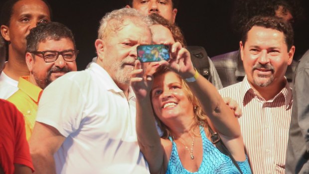 Former Brazilian president Luiz Inacio Lula da Silva with supporters in Rio this month.