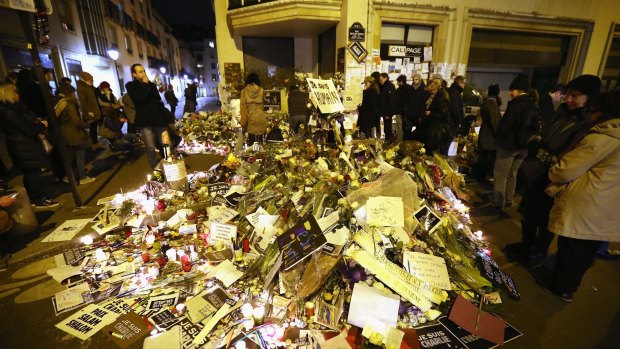 Tributes outside the Paris offices of Charlie Hebdo  a year ago.