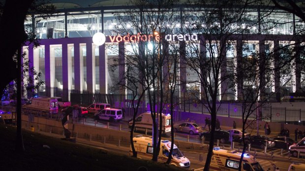 Rescue services and Red Crescent ambulances rush to the scene of explosions near the new stadium (pictured) of Besiktas football club.