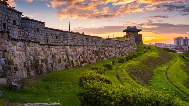 Hwaseong Fortress in Suwon, South Korea.