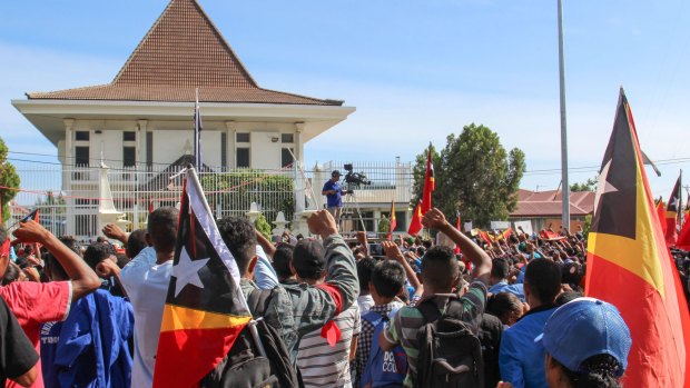 Thousands joined the protests outside the Australian embassy. 