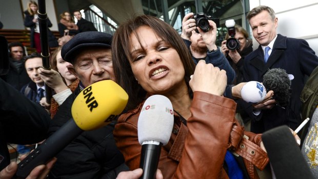 Rosanna Rodriguez, mother of Brian De Mulder, 21, a fighter in Syria, leaves the court in Antwerp on February 11.