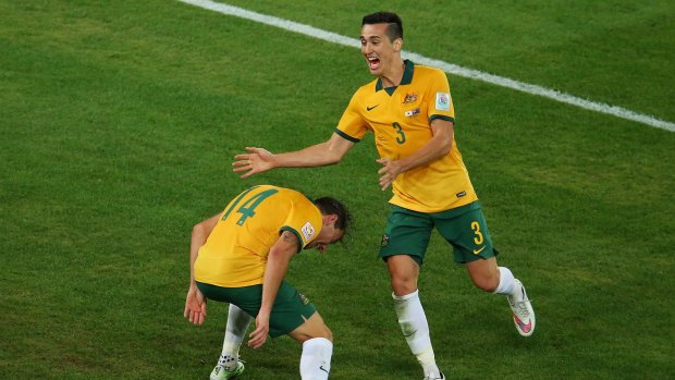 James Troisi of Australia celebrates after scoring a goal in extra-time.