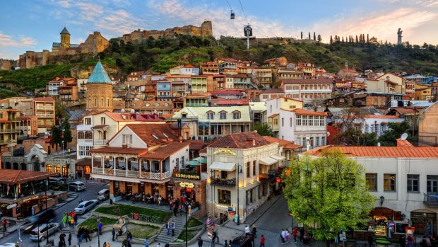 Tbilisi's Old Town main square attracts many locals and tourists with its shops and restaurants, Georgia.
