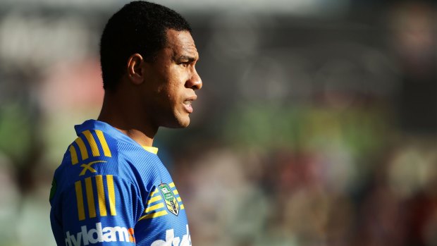 Will Hopoate of the Eels looks on during the round 10 NRL match between the Parramatta Eels and the New Zealand Warriors at Pirtek Stadium.