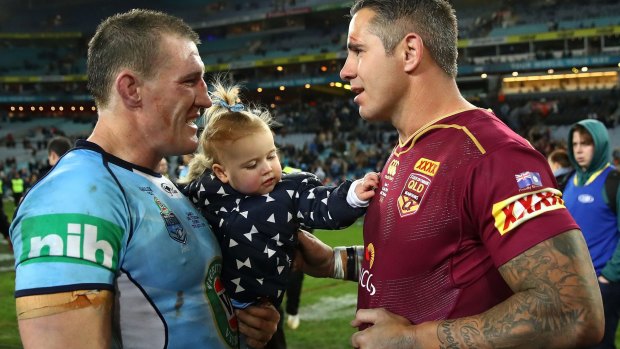 Full-time friends:  Retiring players Paul Gallen and Corey Parker talk after game three.