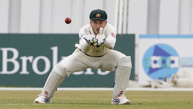 Eyes on the prize: Peter Nevill keeps wicket against Derbyshire.