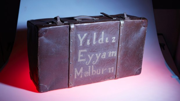 Yildiz Eyyam's suitcase evokes her journey of love from Cyprus to Melbourne, 1951-52.