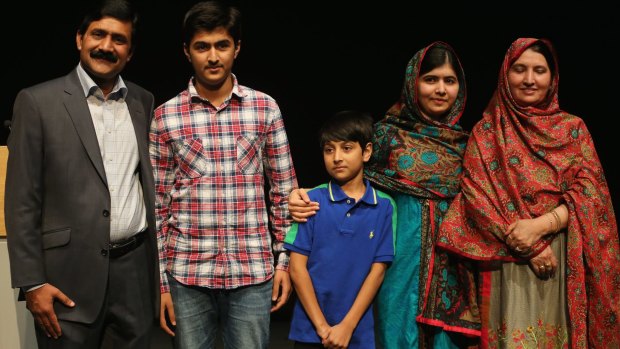 Malala (second from right) with her father Zia, brothers Atal and Khushal and her mother Tor Pekai.