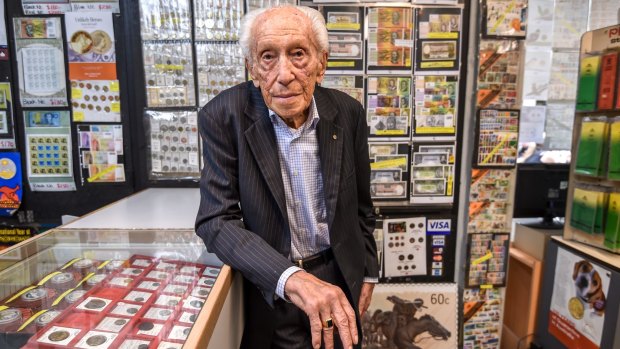 The shop of stamp and coin trader Max Stern, 94, faces closure after 54 years at Port Phillip Arcade, which is on the route of the Metro Rail Project.  