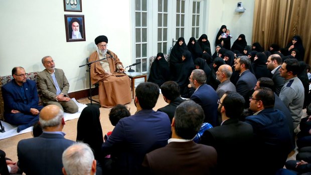 Iran's Supreme Leader, Ayatollah Ali Khamenei, meets the relatives of martyrs on January 2.