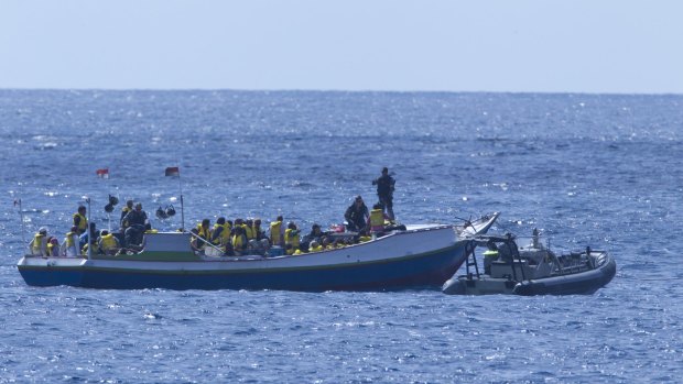 A boat carrying asylum seekers is intercepted by a Customs vessel in 2011.