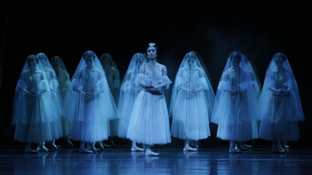 Myrtha (Ako Kondo),centre, and the Wilis in the second act of "Giselle". 
