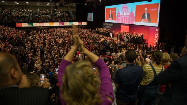 Supporters applauded Jeremy Corbyn and chanted his name as he took to the stage.