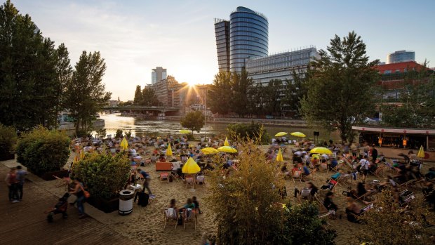 The beach bar on the  Danube canal.
