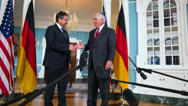 Secretary of State Rex Tillerson meets with German Foreign Minister Sigmar Gabriel at the State Department in Washington.