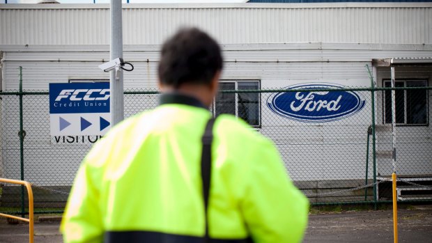 Workers leaving the Ford plant at Broadmeadows.