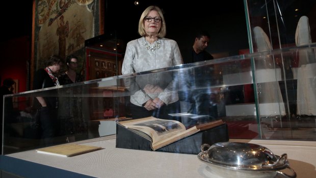 Sir Robert Menzies' grand-niece Annabelle Dennehy, of Brisbane, with the silver serving dish he gave his sister to mark the end of the war.
