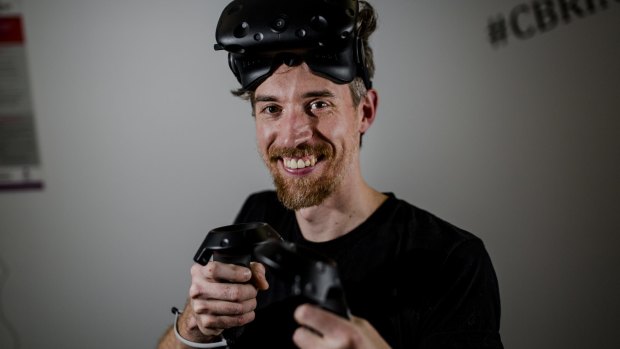 Executive creative director David Budge of Isobar with one of the VR devices.