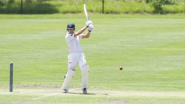 Tuggeranong captain Michael Barrington-Smith on his way to scoring 87 against ANU on Saturday.