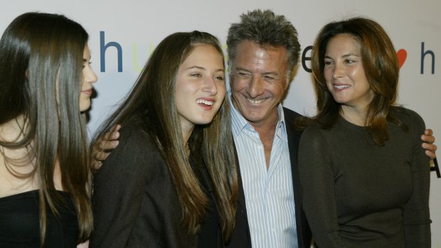 In 2004: Actor Dustin Hoffman, second from right, shares a laugh with his two daughters, Rebecca and Alexandra, and his wife, Lisa Gottsegen, right.