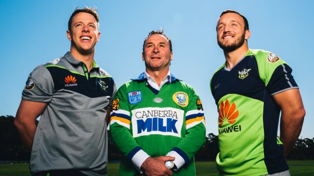 Canberra Raiders announce a new sponsorship deal with Canberra Milk. Sam Williams, Ricky Stuart, and Josh Hodgson.