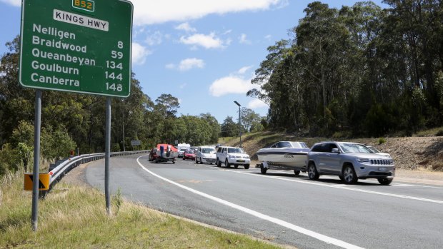 Slow down: Traffic banked up on the Kings Highway on their way into Batemans Bay.