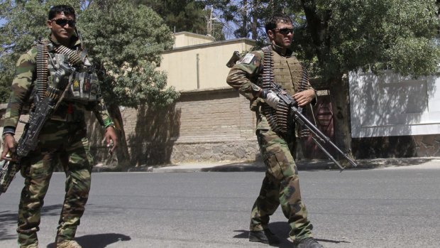 Afghanistan's National Army soldiers patrol in Herat, west of Kabul, Afghanistan, on Wednesday. 
