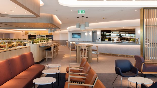 The main bar is one of the attractions at Qantas' new Domestic Business Lounge at Brisbane Airport.