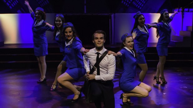 Alexander Clubb (centre) is terrific in <i>Catch Me If You Can</i>. 