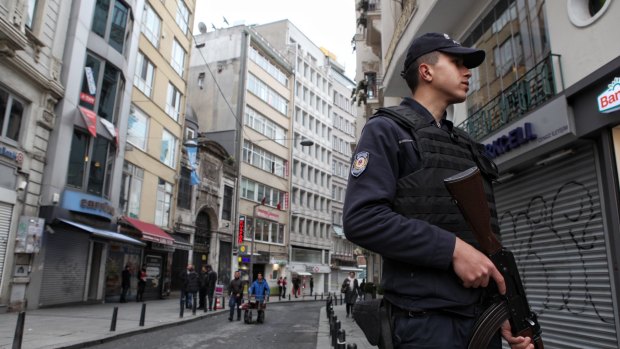 Police secure the area following the Istanbul suicide bombing.