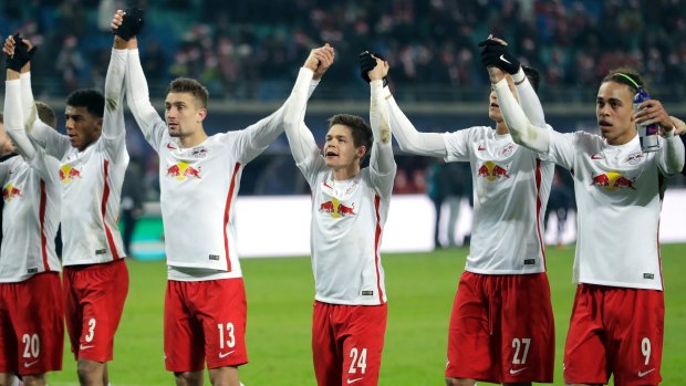 Promising campaign: RB Leipzig players celebrate after their win over Hertha Berlin.