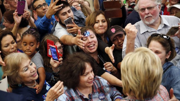 Supporters clamor to shake hands with Hillary Clinton in Salinas.