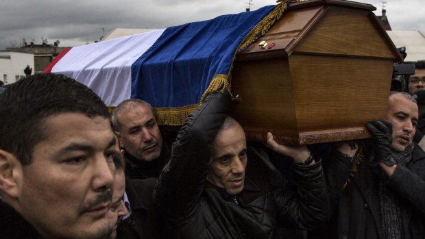 Mourning: The funeral of murdered police officer Ahmed Merabet in Bobigny, France.