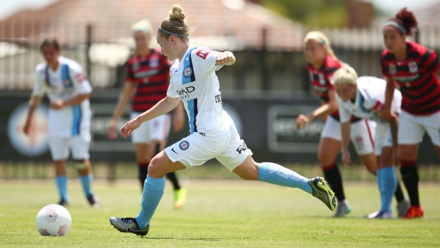 Kim Little, of Melbourne City, scored twice in the first half in City's 4-0 win against the Western Sydney Wanderers.